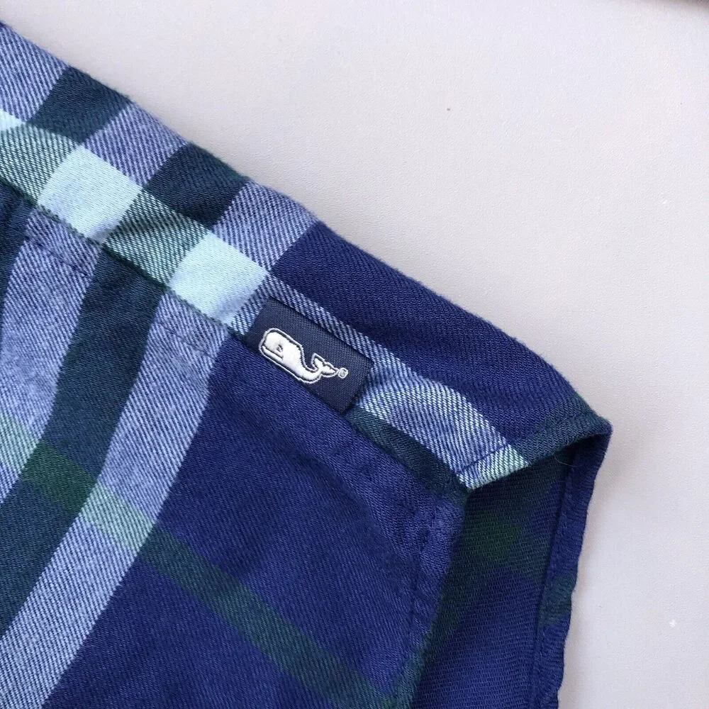 Vineyard Vines Slim Fit Crosby Shirt Blue Green Plaid Dress Shirt Men Large